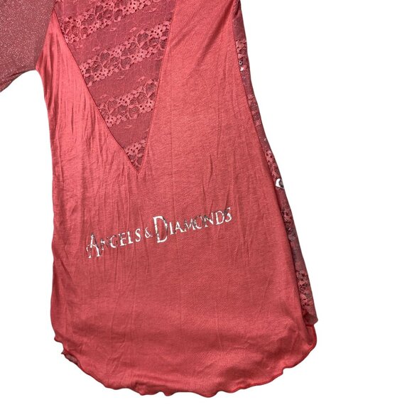 Angels Diamonds Tunic Top Womens S Red Whimsi Goth Indie Sleaze Soft Girl Glam - Picture 15 of 16